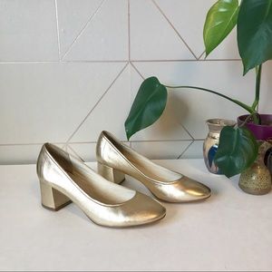 Steve Madden Gold Leather Chunky Heels